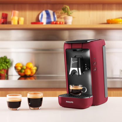 2026 Philips Senseo Maestro Kaffeepadmaschine mit Kaffeestärkewahl und Memo-Funktion, 1,2 Liter Wasserbehälter, Grünes Produkt, Farbe: Rot (CSA260/90)