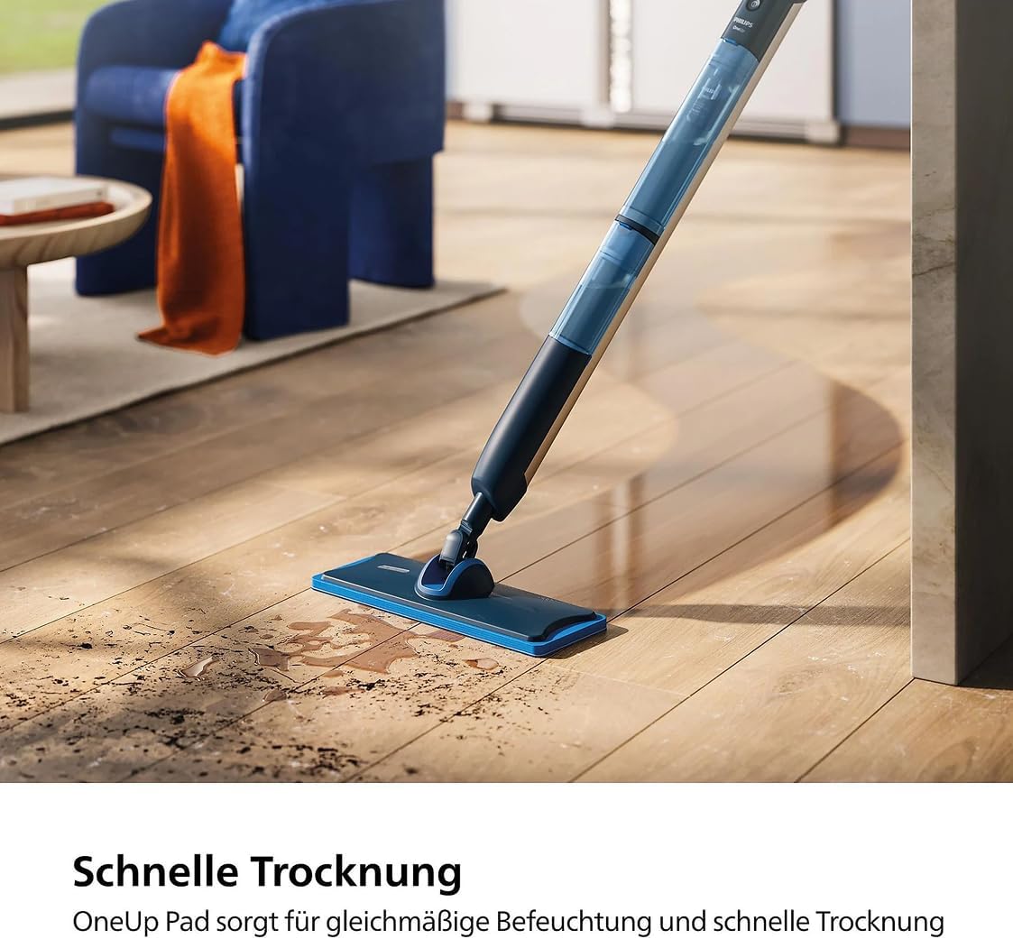 2026 Philips OneUp 5000 Serie Elektrischer Wischmopp - 2X sauberere Böden², 2X schnelleres Wischen, Zwei Feuchtigkeitseinstellungen für Harte & empfindliche Böden, Kabellos mit 360° Drehgelenk (XV5113/01)