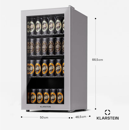 2026 Klarstein Mini Kühlschrank mit Glastür für Zimmer, Getrnkekühlschrank mit Verstellbaren Ablagen, Kleiner 80 Liter, Indoor/Outdoor Kühlschrank Leise