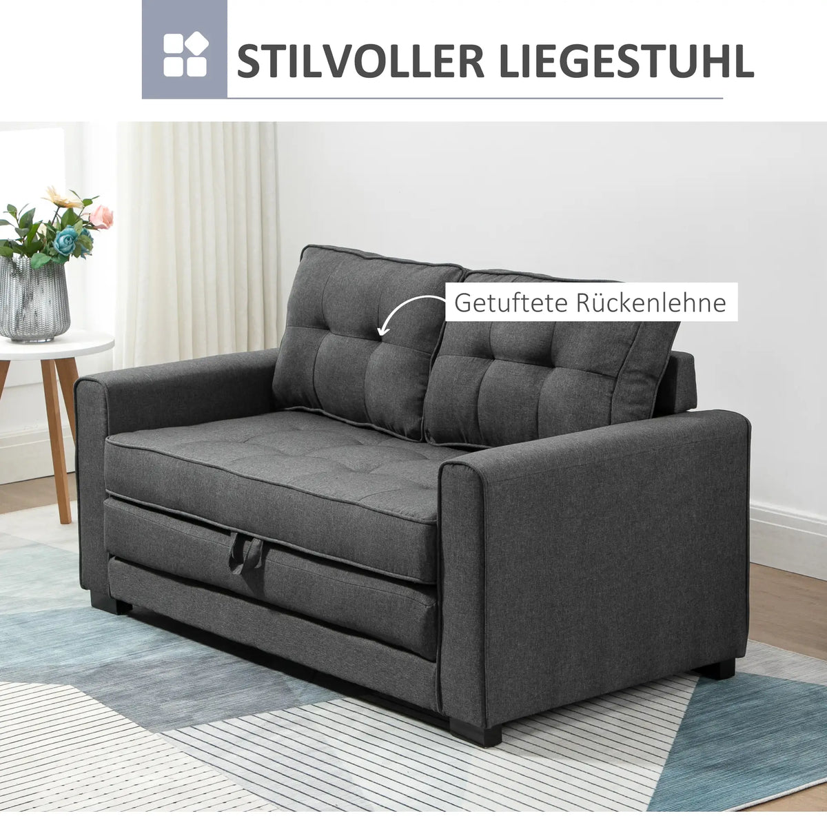 2026 HOMCOM Schlafsofa 2-Sitzer ausziehbar Massivholz Federung Grau