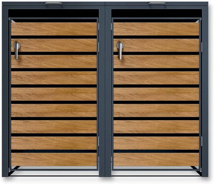 2026 Metzler Mülltonnenbox in Anthrazit & Holzoptik 2er 240L, Mülltonnenverkleidung 2 Tonnen, witterungsbeständiger und pulverbeschichteter Stahl mit Automatikdeckel, abschließbar, Garten- und Müllbox
