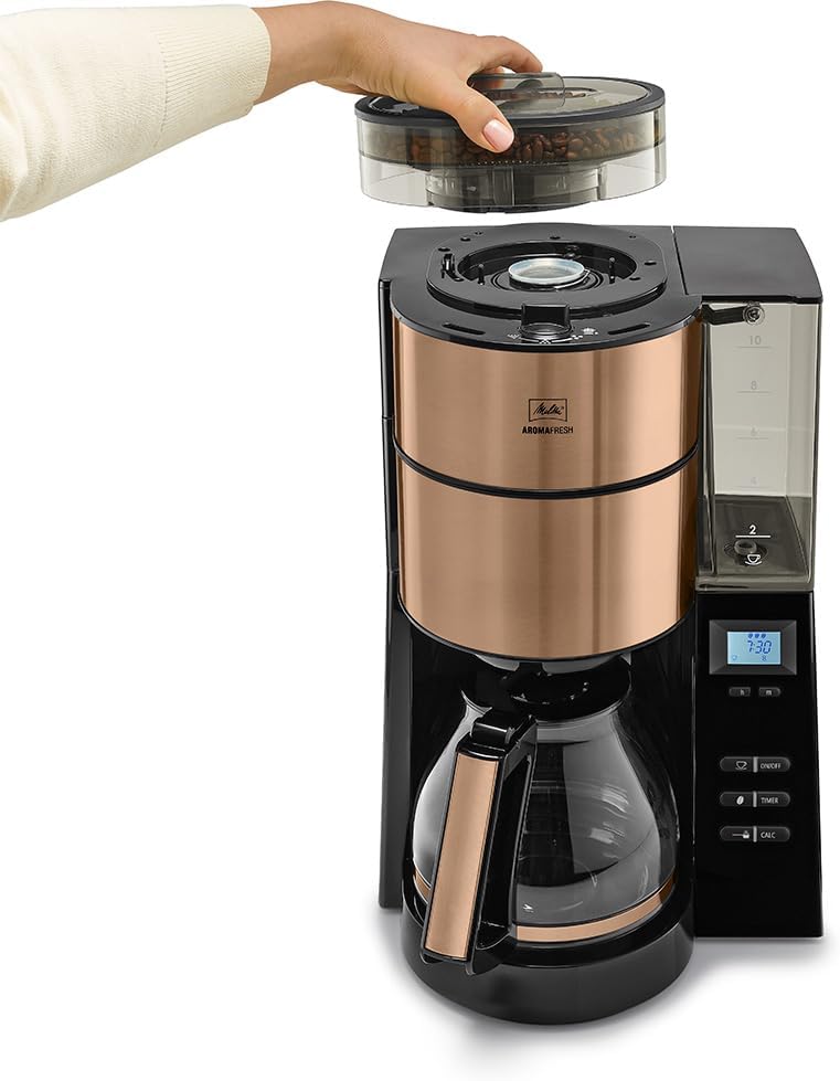 2026 Melitta AromaFresh - Filterkaffeemaschine - mit Glaskanne - integriertes Mahlwerk - Timer Funktion - 10 Tassen - Pure Black