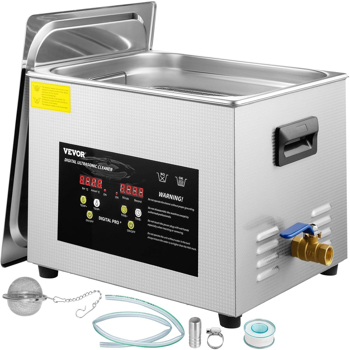 2026 VEVOR 15 L Ultraschallreiniger (600 W Heizung, 360 W Ultraschall) Professioneller digitaler Labor-Ultraschall-Teilereiniger mit Heizungstimer für die Reinigung von Glaszahninstrumenten