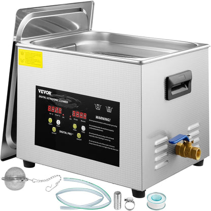 2026 VEVOR 15 L Ultraschallreiniger (600 W Heizung, 360 W Ultraschall) Professioneller digitaler Labor-Ultraschall-Teilereiniger mit Heizungstimer für die Reinigung von Glaszahninstrumenten