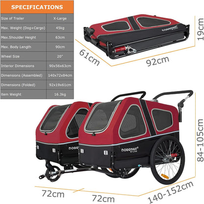 2026 Doggyhut S-Line XL Hundeanhänger & Hundebuggy mit Federung 2 in 1 Hunde Fahrradanhänger Jogger gefedert bis 45 kg
