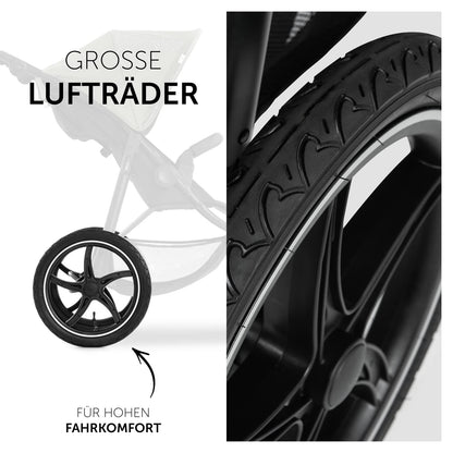 2026 hauck Kinderwagen Runner 2, Dreirad Buggy mit XL Lufträder für Kinder bis 22 kg, UV-Schutz 50+, Belüftungsfenster, Höhenverstellbar, Faltbar, XL Korb bis 3 kg, Liegefunktion (Black)