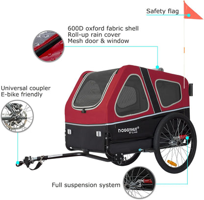 2026 Doggyhut S-Line XL Hundeanhänger & Hundebuggy mit Federung 2 in 1 Hunde Fahrradanhänger Jogger gefedert bis 45 kg