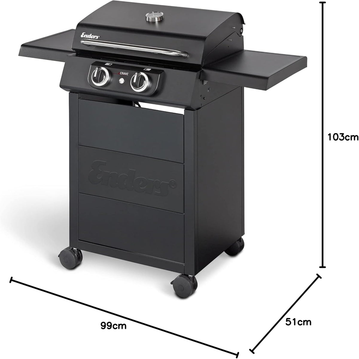 2026 Enders Elektrogrill eCRAVE 2, mit Gussrost, Grillwagen mit viel Stauraum, SIMPLE CLEAN™ Reinigungssystem, 2 leistungsstarke Heizelemente, formstabile Garhaube mit integriertem Thermometer #97116