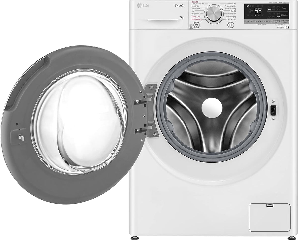 2026 LG F4WV7080, Klasse A, Frontlader-Waschmaschine 8 kg, 1400 U/Min, AI Direct Drive, Wi-Fi, Tiefenreinigung mit Dampf, Groe Kapazitt, TRIPLE A, Auentür aus Sicherheitsglas, 62 x 60 x 85 cm Wei