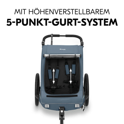2026 hauck Fahrradanhänger & Kinderwagen Dryk Duo Plus mit Federung, für 2 Kinder (6-48 Monate), inkl. Deichsel, Buggyrad, Fahne und LED Licht, Faltbar, Höhenverstellbar, XL Kofferaum (Dark Green)