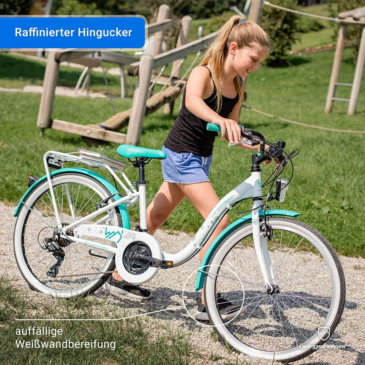 2026 Bergsteiger Atlantis 20, 24 Zoll Kinderfahrrad, geeignet für 6,7, 8, 9, 10, 11 Jahre, StVZO, Shimano Schaltung, Mädchen-Fahrrad mit Dynamo-Licht