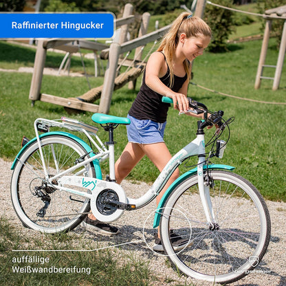 2026 Bergsteiger Atlantis 20, 24 Zoll Kinderfahrrad, geeignet für 6,7, 8, 9, 10, 11 Jahre, StVZO, Shimano Schaltung, Mädchen-Fahrrad mit Dynamo-Licht