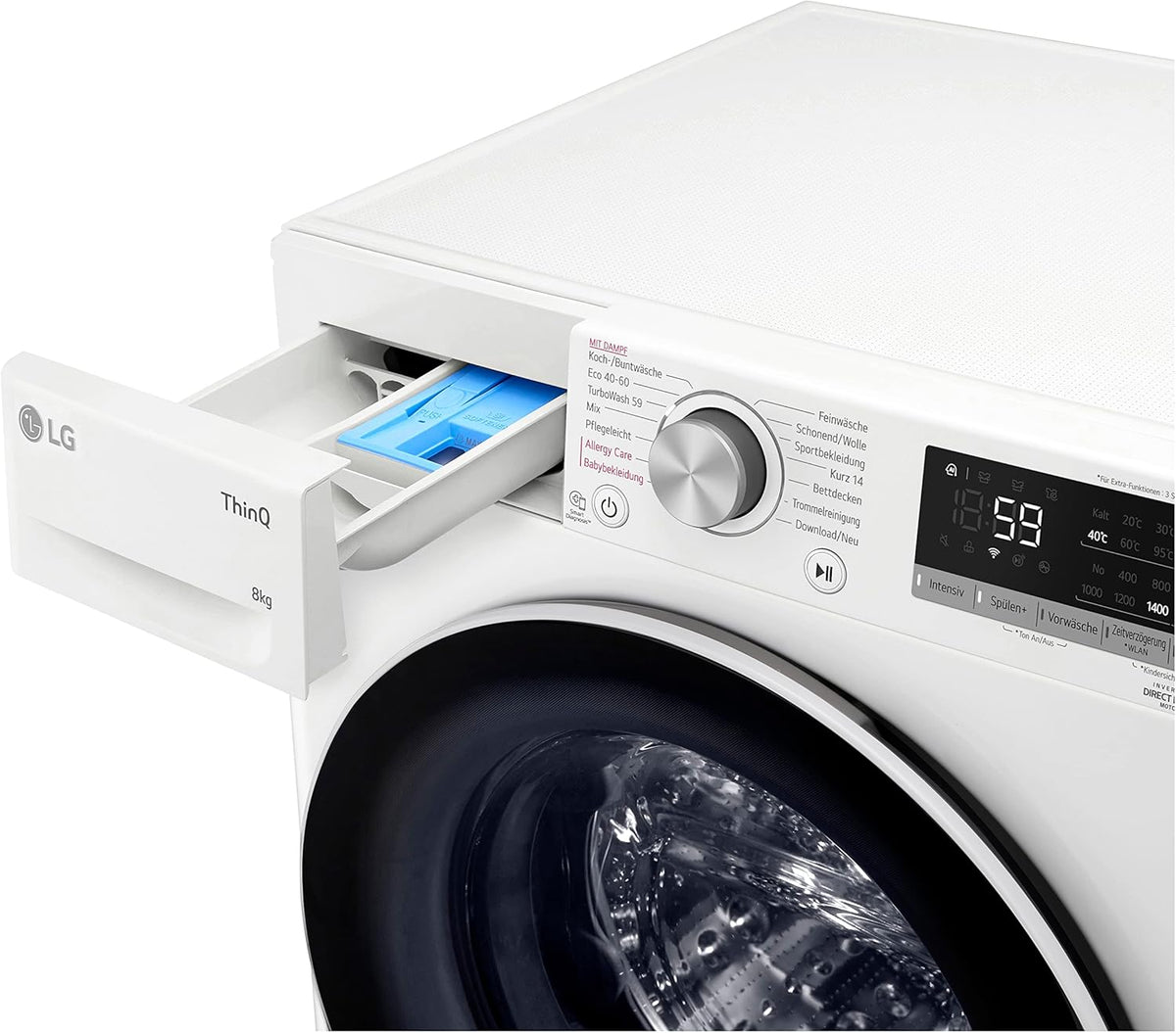 2026 LG F4WV7080, Klasse A, Frontlader-Waschmaschine 8 kg, 1400 U/Min, AI Direct Drive, Wi-Fi, Tiefenreinigung mit Dampf, Groe Kapazitt, TRIPLE A, Auentür aus Sicherheitsglas, 62 x 60 x 85 cm Wei