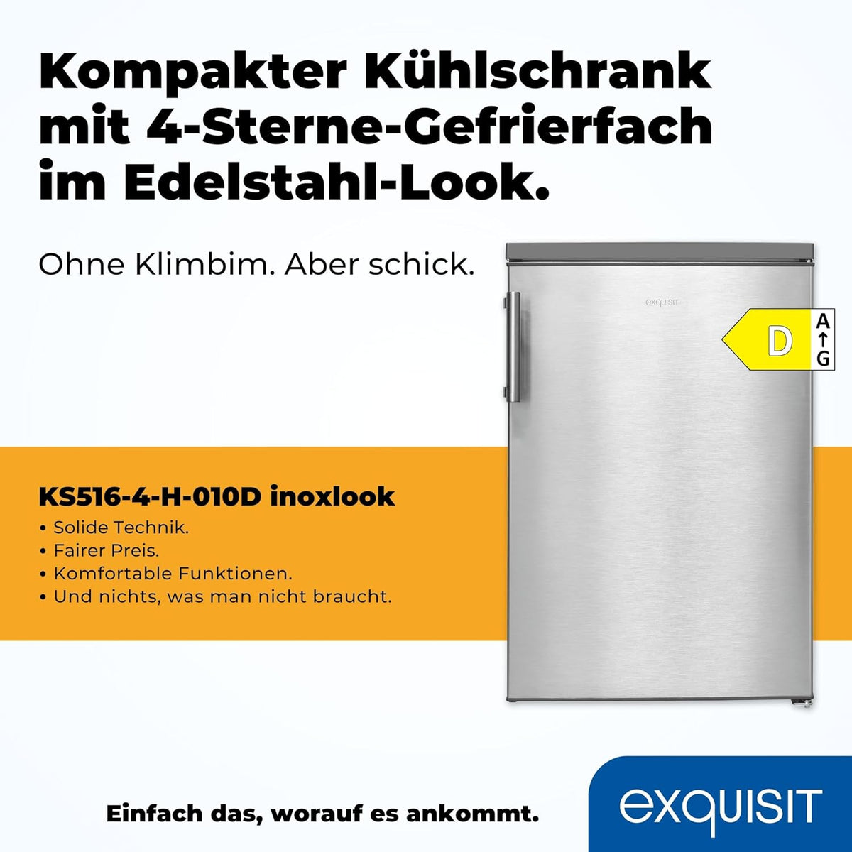 2026 Exquisit Kühlschrank mit Gefrierfach, 120 Liter, 4-Sterne-Gefrierfach, Kühlschrank freistehend, KS516-4-H-010D weiss
