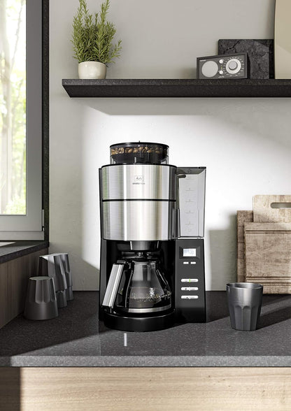 2026 Melitta AromaFresh - Filterkaffeemaschine - mit Glaskanne - integriertes Mahlwerk - Timer Funktion - 10 Tassen - Pure Black