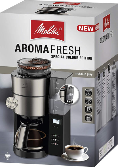 2026 Melitta AromaFresh - Filterkaffeemaschine - mit Glaskanne - integriertes Mahlwerk - Timer Funktion - 10 Tassen - Pure Black