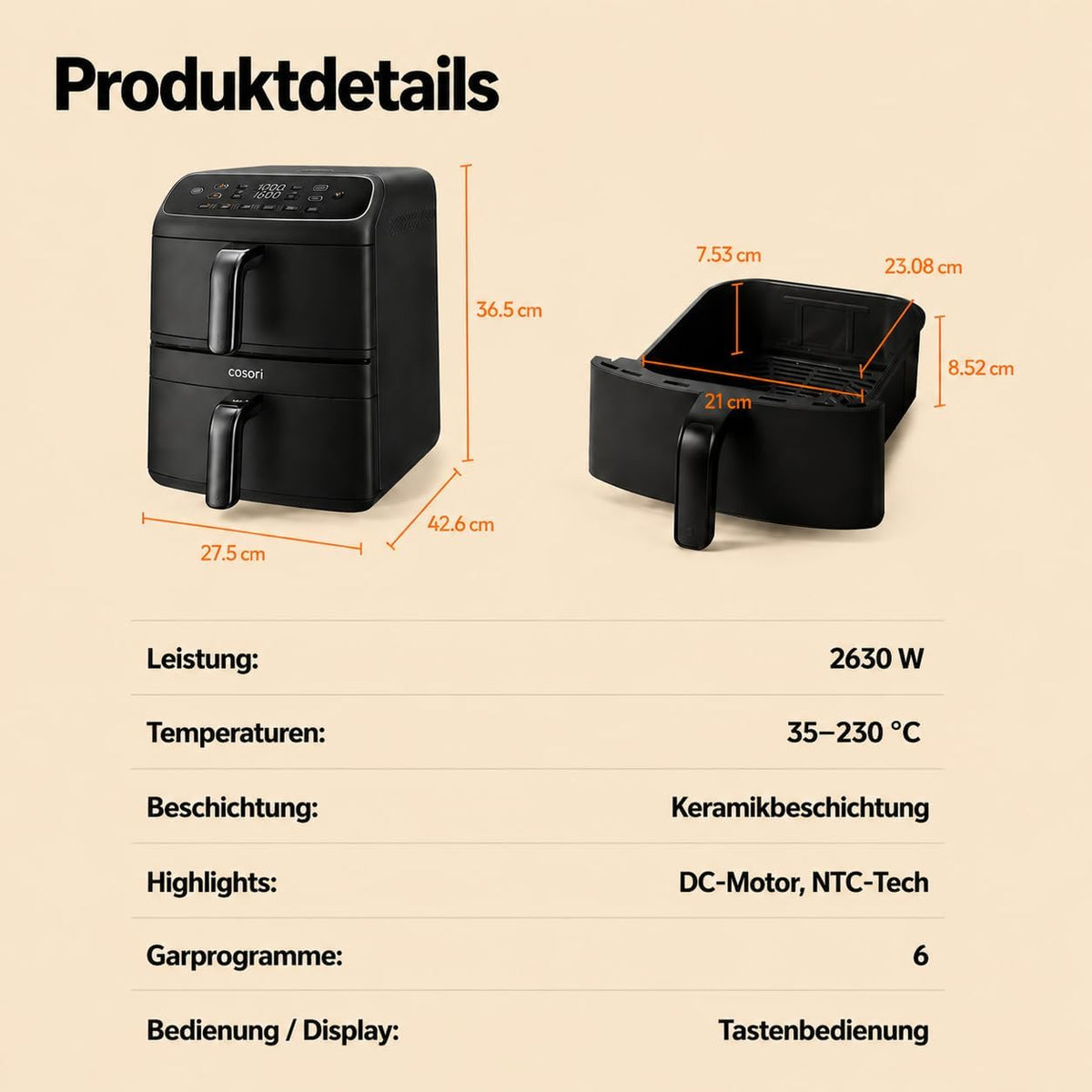 2026 Cosori Airfryer, neue Generation 2026, exklusive TurboBlaze-Tech, 8,6 L