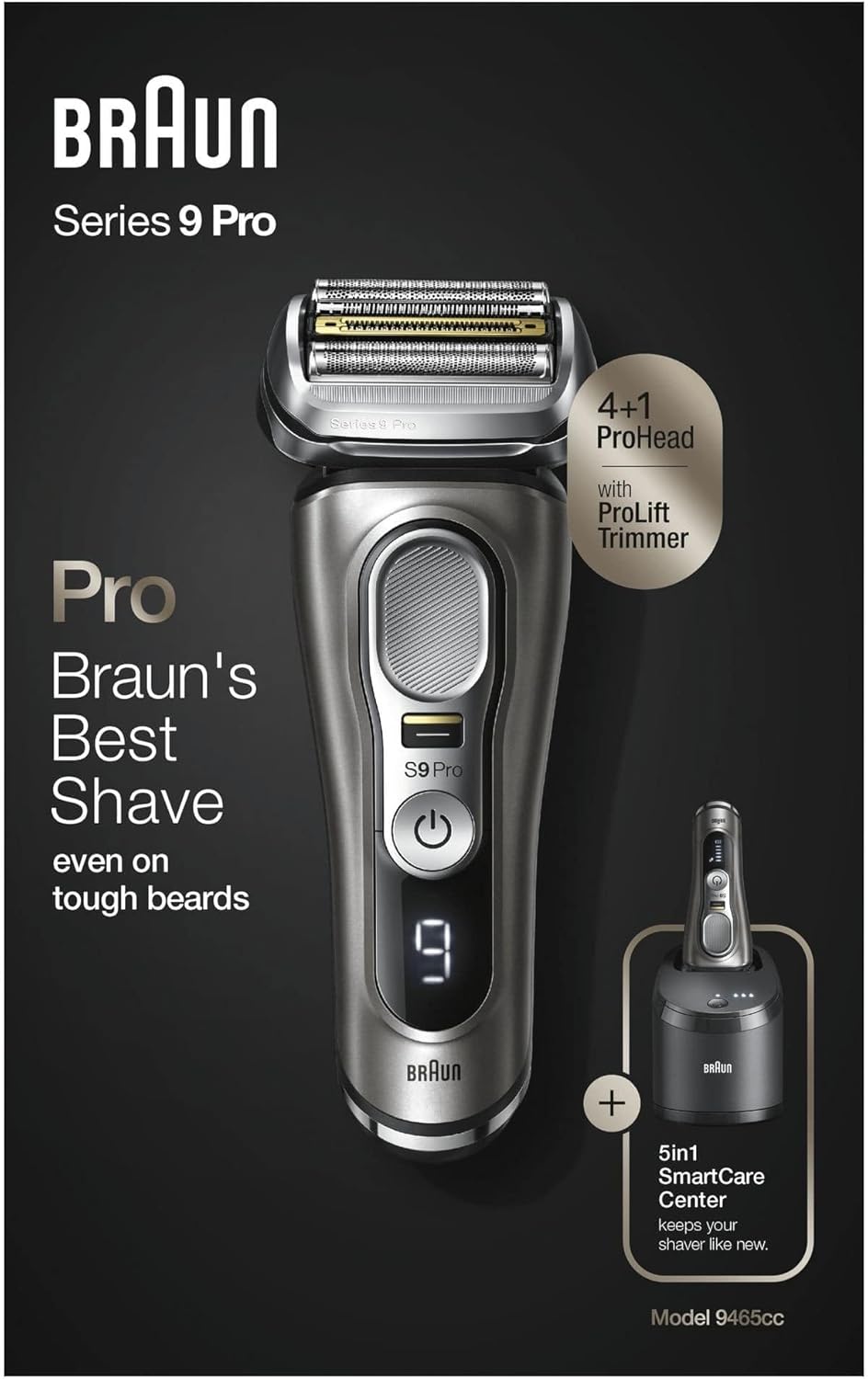 2026 Braun Series 9 Pro Premium Rasierer Herren, Testsieger Stiftung Warentest, 4+1 Scherkopf, Elektrorasierer & Trimmer, Reinigungsstation, 60 Min Laufzeit, 9465cc, noble metal