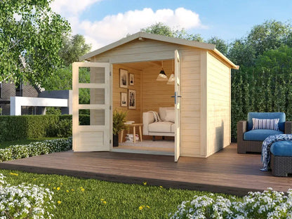 2026 Karibu Gartenhaus »Carlos«, Satteldach, Witterungsschutz, Tür mit 3 Lichtausschnitten
