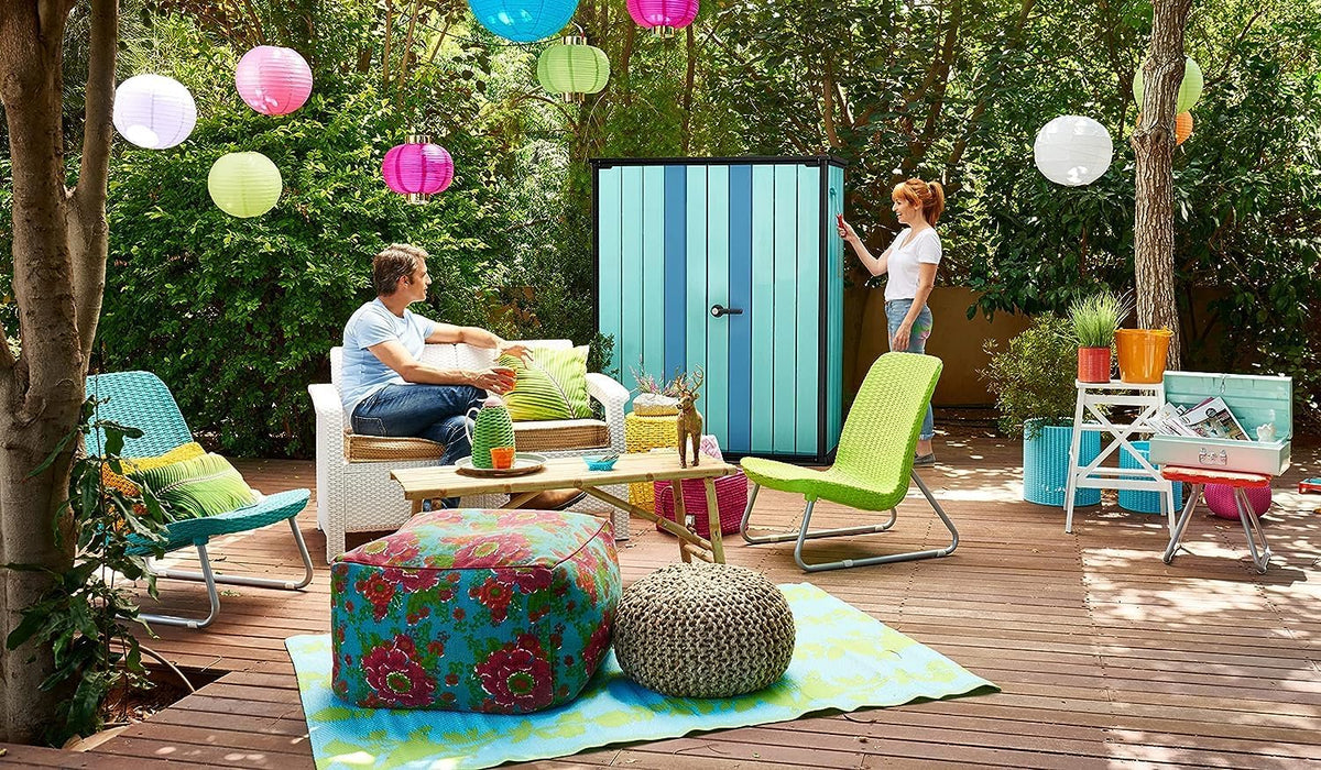2026 Keter High Store Plus Aufbewahrungsbox, 1400l Fassungsvermögen, Außenmaße B/T/H 140x73,6x170,4cm, Duotech Material, anstreichbar, wasserdicht, wetterfest und pflegeleicht