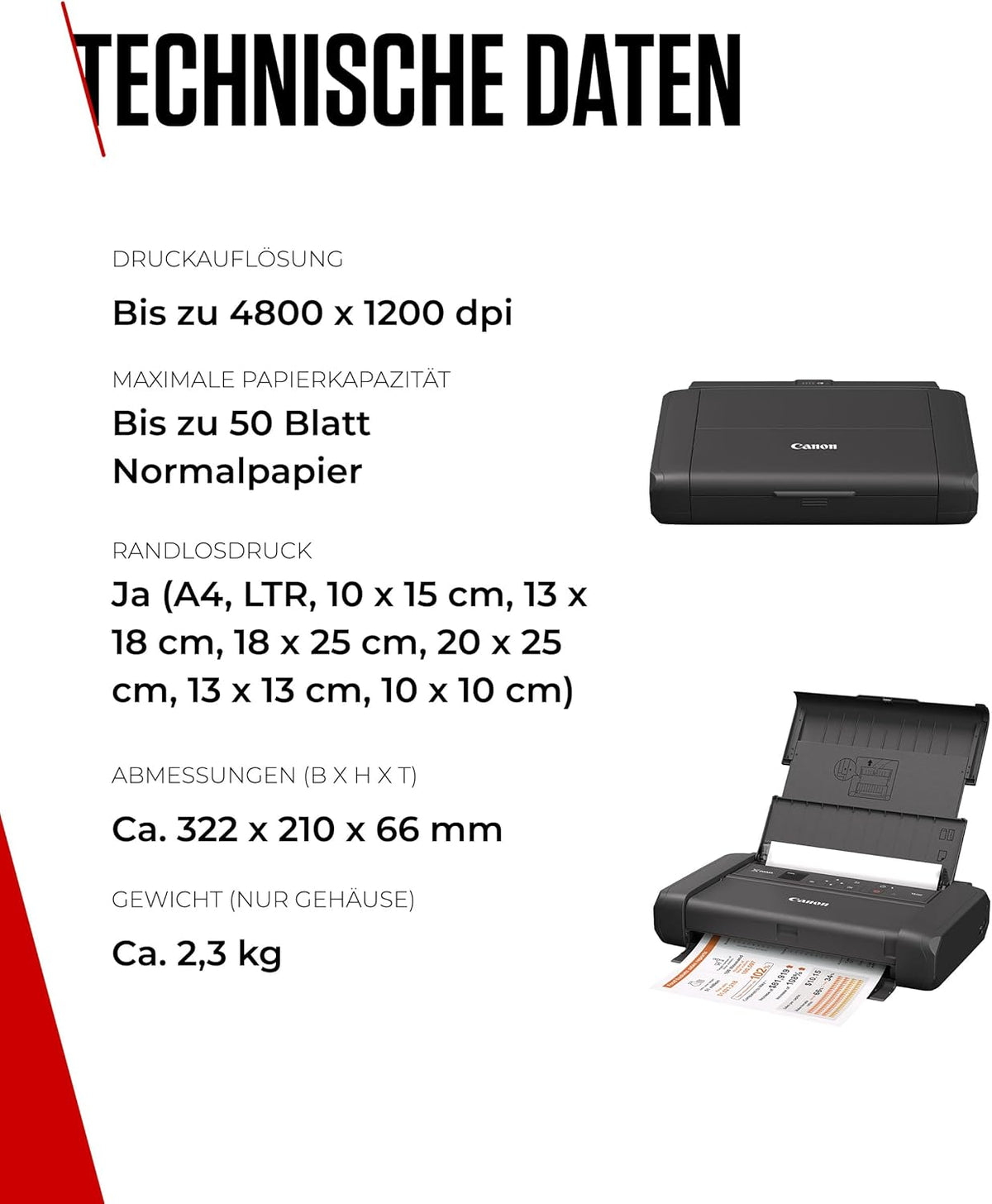 2026 Canon PIXMA TR150 mobiler Drucker mit Akku (WLAN, Cloud, AirPrint, 4.800 DPI x 1.200 DPI, Highspeed USB Typ C, OLED-Display, Tintenstrahldrucker), schwarz