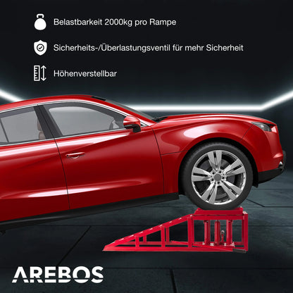2026 2X Auffahrrampe mit hydraulischem Wagenheber höhenverstellbar 2 Tonnen für Auto und Werkstatt