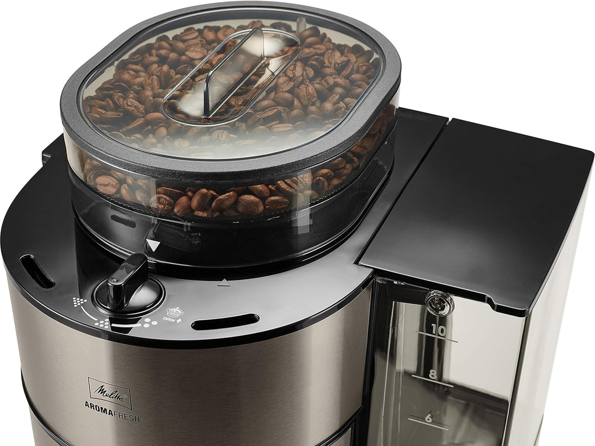 2026 Melitta AromaFresh - Filterkaffeemaschine - mit Glaskanne - integriertes Mahlwerk - Timer Funktion - 10 Tassen - Pure Black