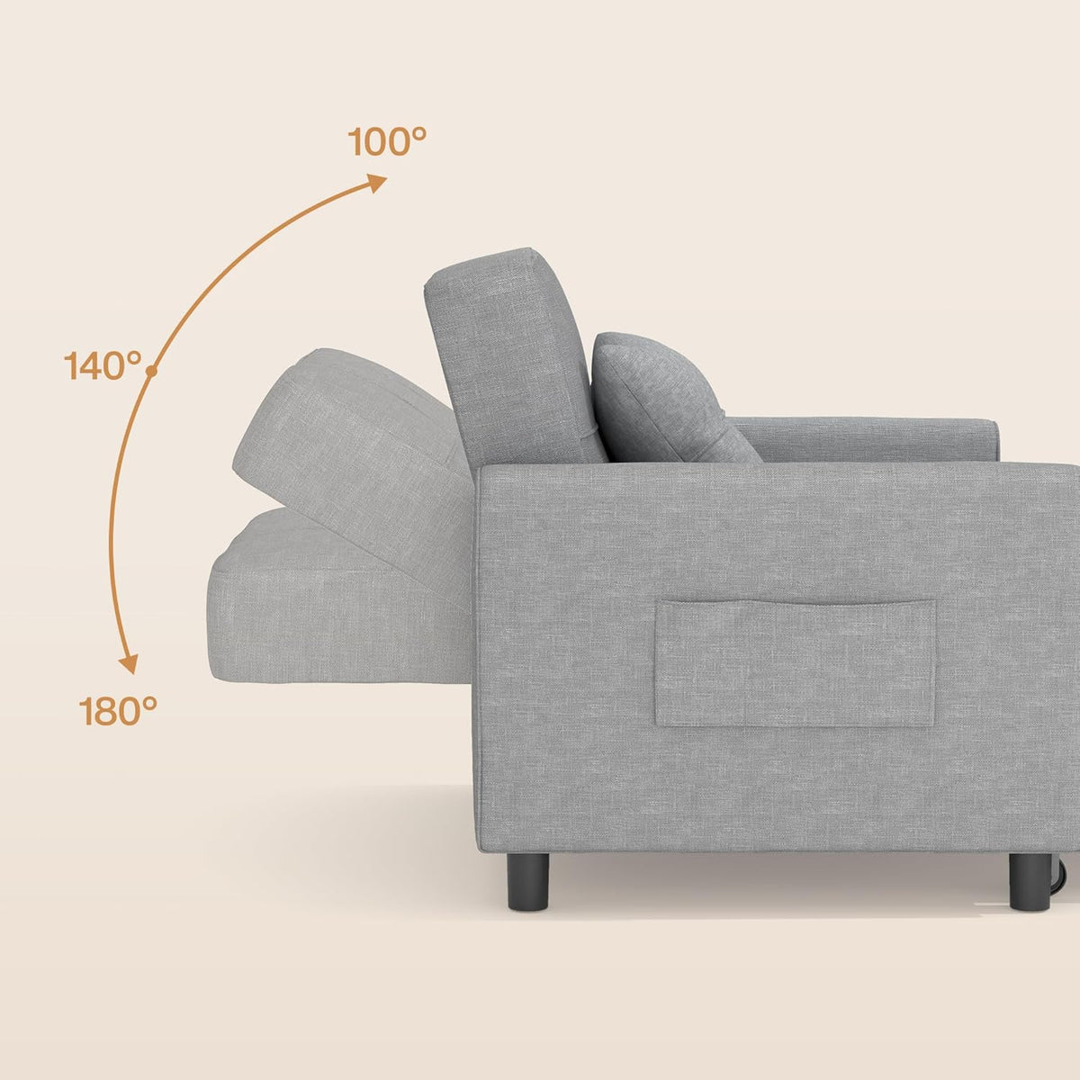 2026 Bealife Relaxsessel, Schlafsessel mit Verstellbarer Rückenlehne, Fernsehsessel, Klappbares Schlafsofa, Relaxsessel fürs Wohnzimmer,Schlafzimmer (Hellgrau)