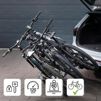 2026 Fischer Kupplungs-Fahrradträger ProlineEvo 2, für 2 Fahrräder bis 60kg Nutzlast, E-Bike geeignet, vormontiert, abschließbar, faltbar