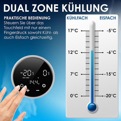 2026 KESSER Kompressor Kühlbox 2in1 Doppelzone Kühl & Gefrierfach elektrische Gefrierbox mit 2x Kühlakkus & LED-Touch-Bedienung | Kühlschrank Kühlung bis -20 °C für Camping, Auto, Lkw 12/24V 230V
