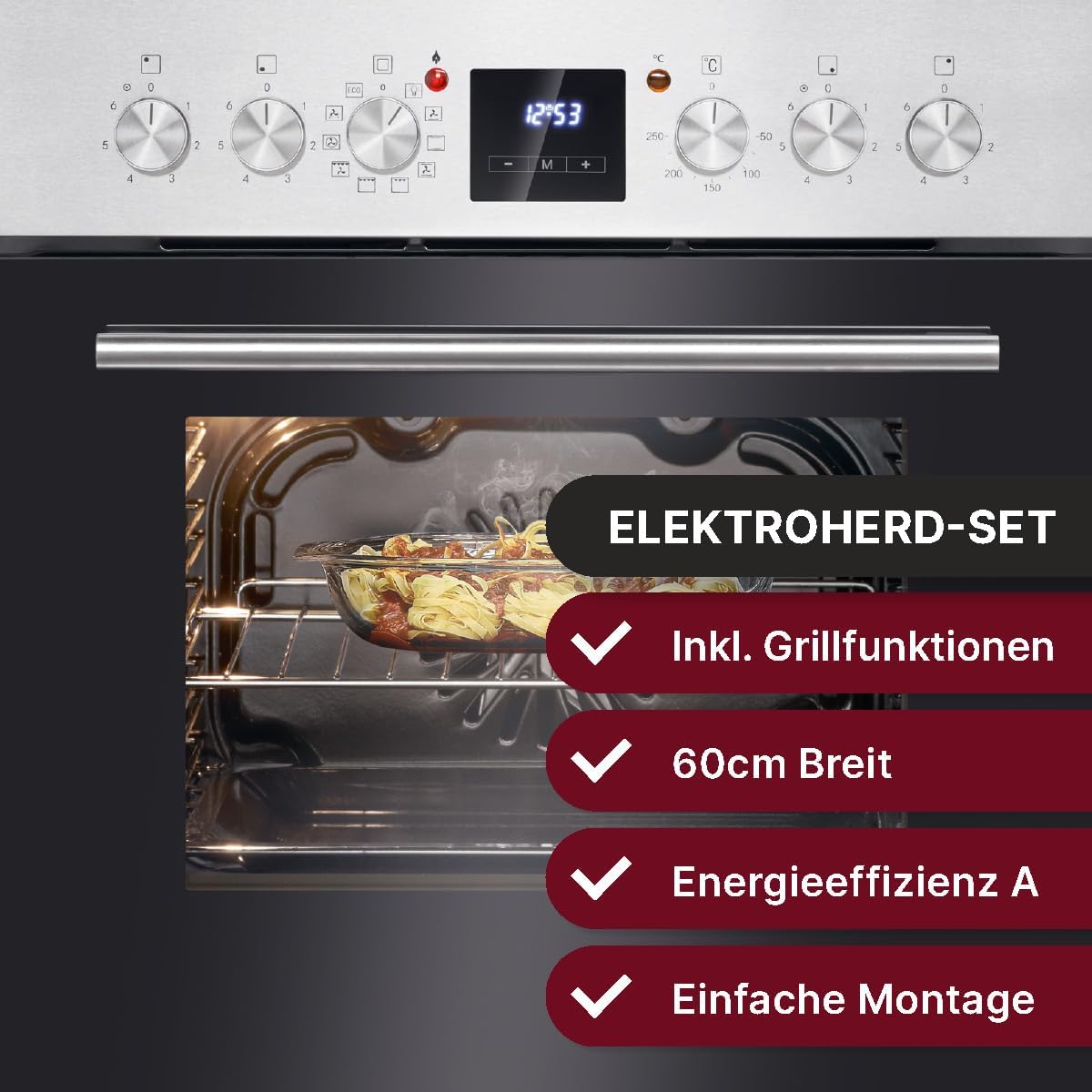 2026 Bomann Elektroherd-Set | Einbauherd mit Ceranfeld | Kochfeld mit 4 Kochzonen | Einbaubackofen mit 56l Nutzinhalt | 9 Backofen Funktionen | Glaskeramik-Kochfeld mit Bräterzone | EHBC 7936 IX