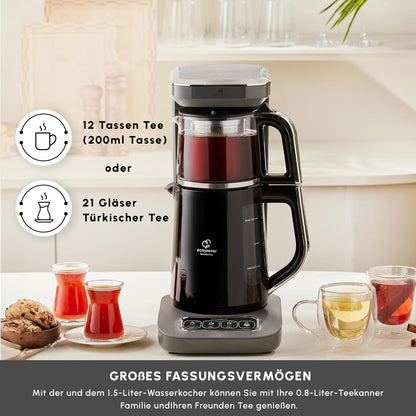 2026 Karaca Caysever Robotea Pro 4-in-1 Sprechender Automatischer Teekocher & Caydanlik, Filterkaffeemaschine, Breiwassererwärmer und Wasserkocher Teemaschine, 2500W, Space Gray Türkische Teekanne