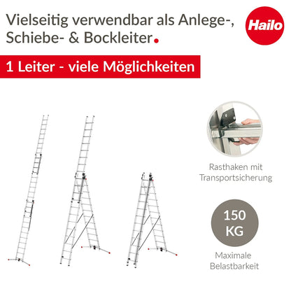 2026 S100 ProfiLOT 3teilige Alukombileiter Lotsystem 3x12 Profilsprossen 150kg rostfrei Silber