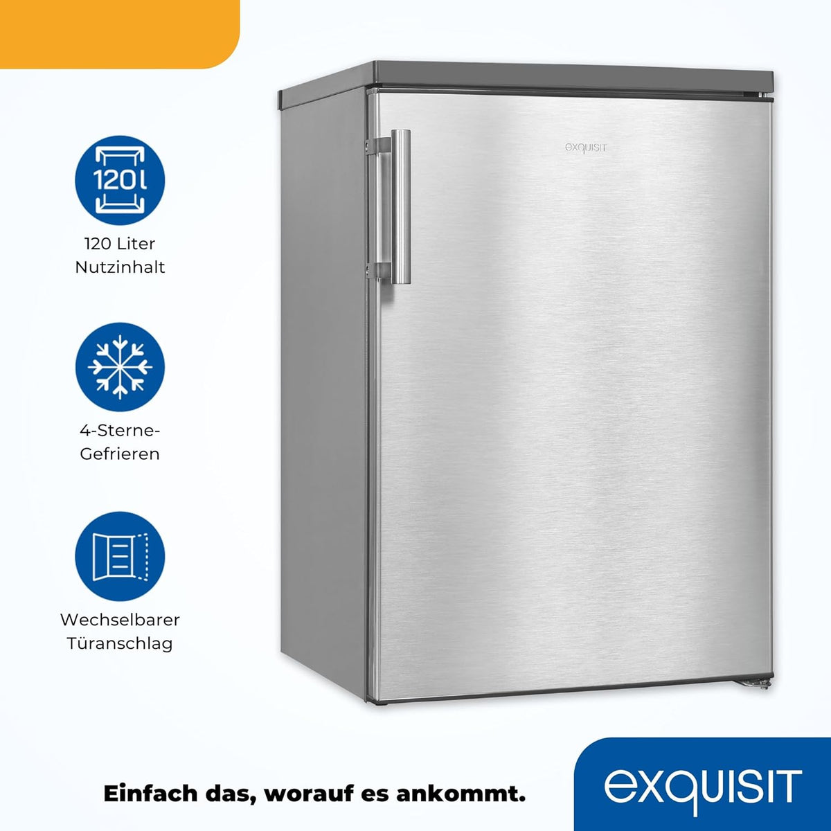 2026 Exquisit Kühlschrank mit Gefrierfach, 120 Liter, 4-Sterne-Gefrierfach, Kühlschrank freistehend, KS516-4-H-010D weiss