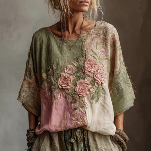 sommer damenbluse mit rosenmuster
