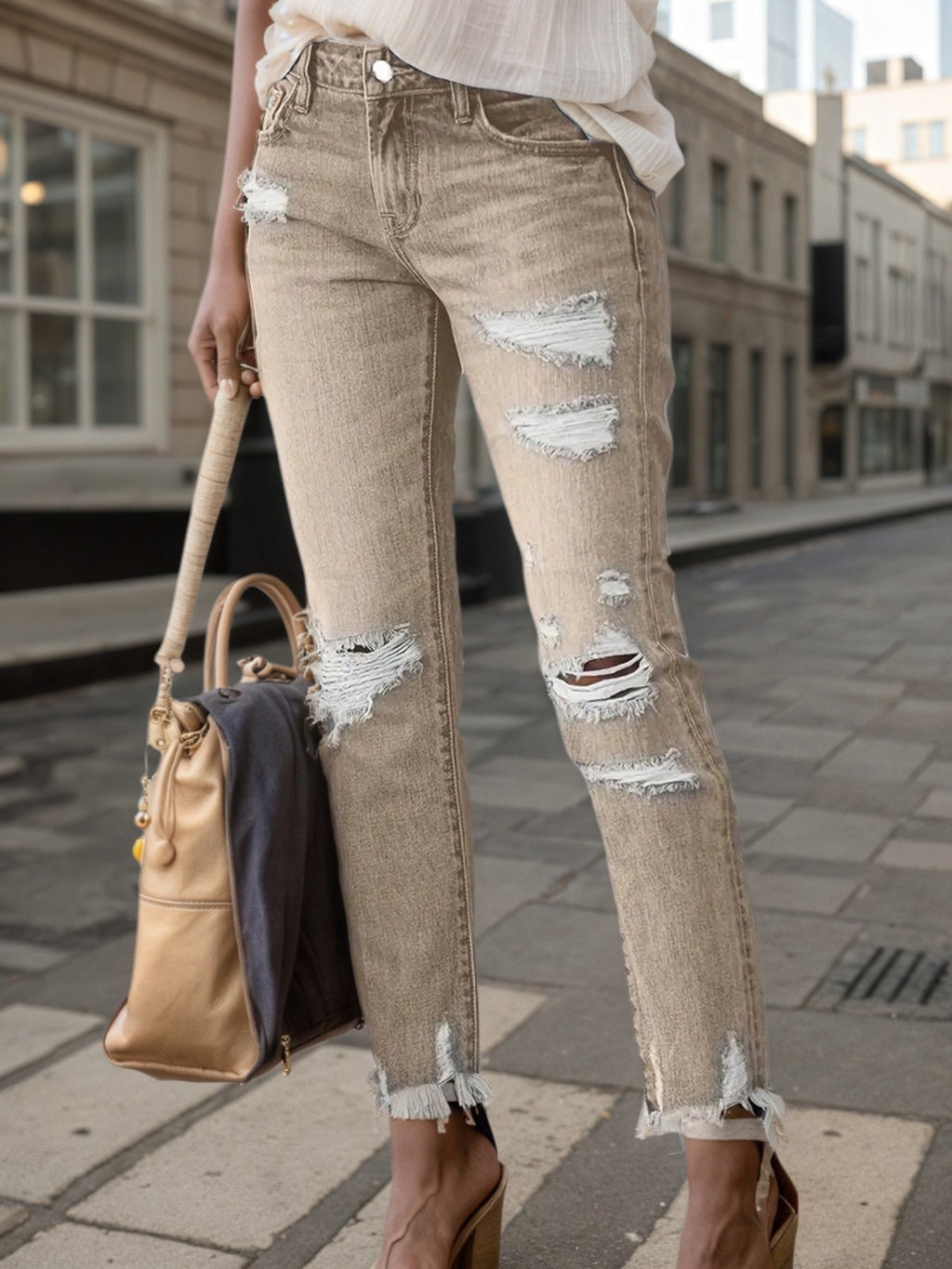 Plus-Size Damen Jeans Ripped Braun