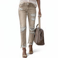 9-Zoll Bund Damen Jeans Braun