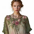 vintage rosen leinenbluse damen
