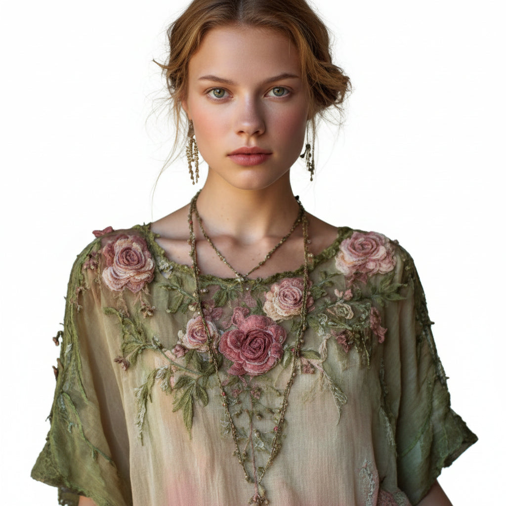 vintage rosen leinenbluse damen
